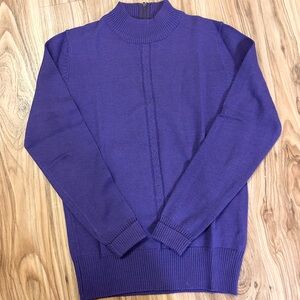 Bleyle Sweater Vintage Purple 100% Merino Wool Collared Zip Pullover 1960s sz S